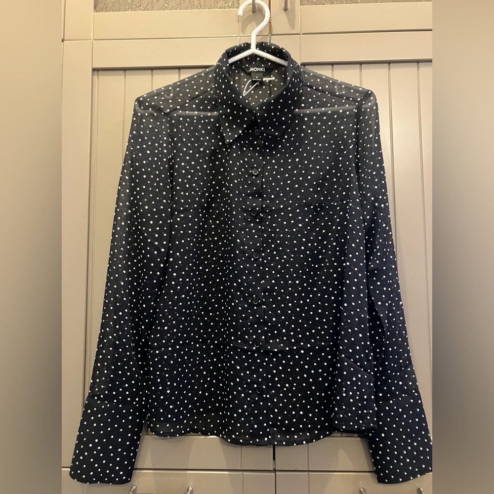 Monki mesh shirt with polka dots S
